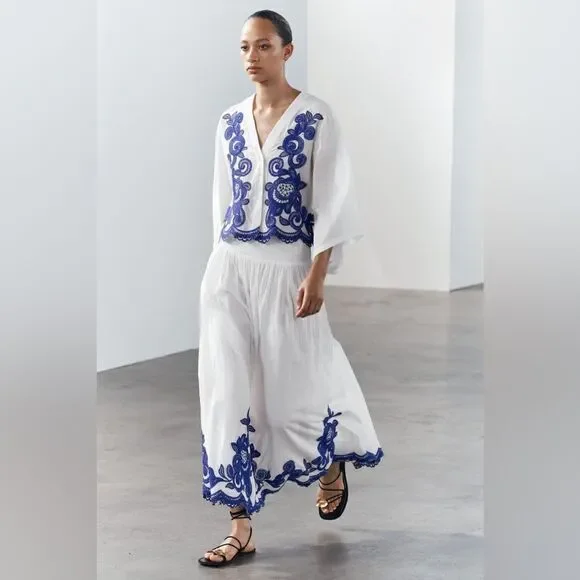 Zara Co-Ord Set Embroidered Blouse And Skirt - Picture 14 of 15